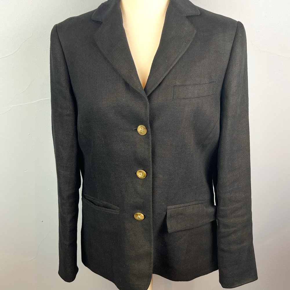 Vintage Austin Reed Black Linen Blazer‎ Women's Size 8P Office Closet Staple